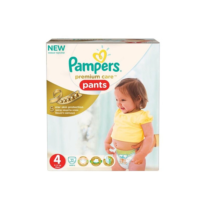 Бебешки пелени № 4, Pampers Premium Care Pants Maxi, 9-14 кг 22 бр.