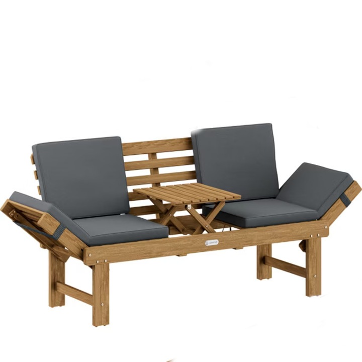 Banca pentru gradina 2in1, Casaria, Design Modern, Lemn de Salcam certificat FSC, 200x45x76cm, Maro