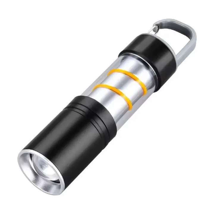 Lanterna mini cu zoom, LED, reincarcabila, aliaj de aluminiu, 200lm