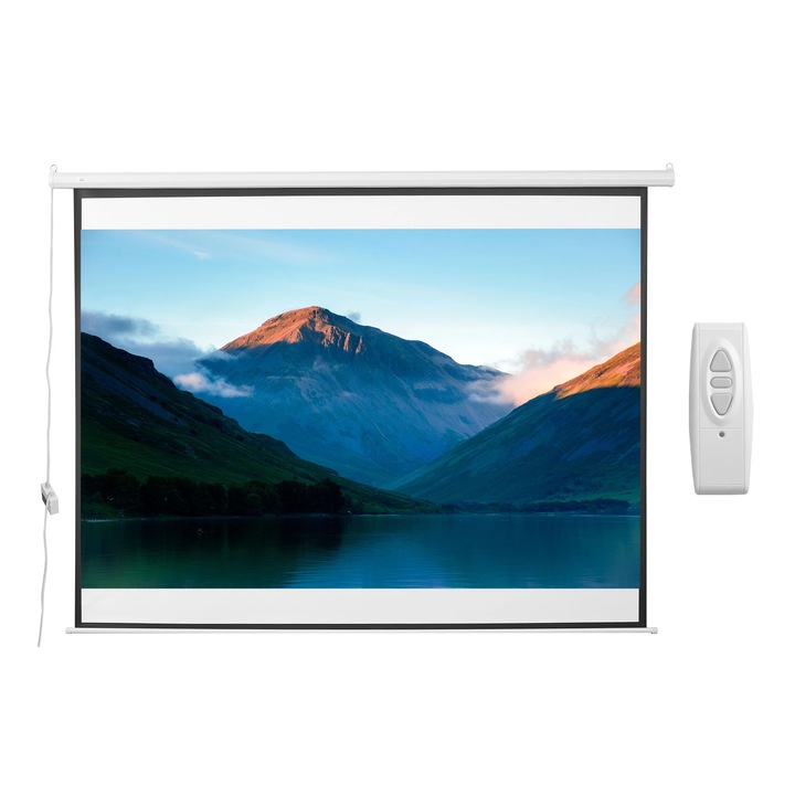 120 инчов моторизиран прожекционен екран за видео проектор, с дистанционно управление, монтаж на стена или таван, 244 x 183 см, черно/бяло