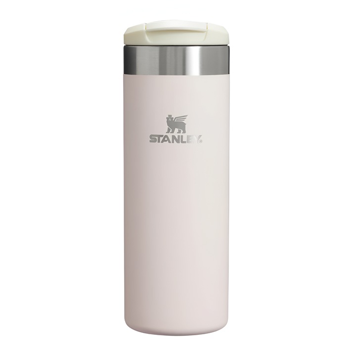 Пътна чаша ONSG® Aerolight Transit Stanley, 470 ml, 18/8 неръждаема стомана, Непропусклив капак, Лека, Вакуумна изолация с двойна стена, Топли напитки 6 часа, Студени 8 часа, Съвместима с държач за кола, Розов кварц