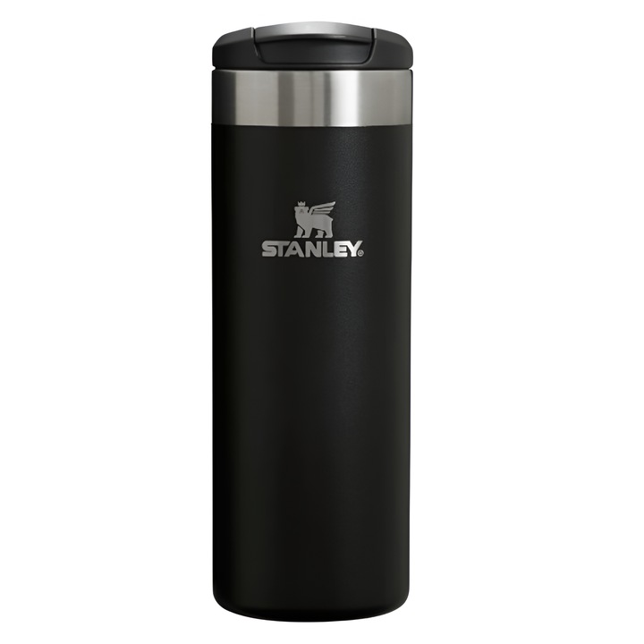 Aerolight Transit Stanley 470 ml пътна изолирана чаша от ONSG®, 18/8 неръждаема стомана, непропусклив капак, лека, вакуумна изолация с двойна стена, топли напитки 6 часа, студени 8 часа, съвместима с стойка за кола, метално черно