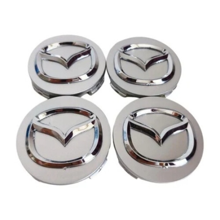 Set 4 capace 56mm, MAZDA, Argintiu, pentru jante aliaj cu inel de fixare