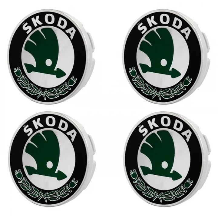 Комплект 4 капачки 56мм SKODA Зелено-Черни за лети джанти