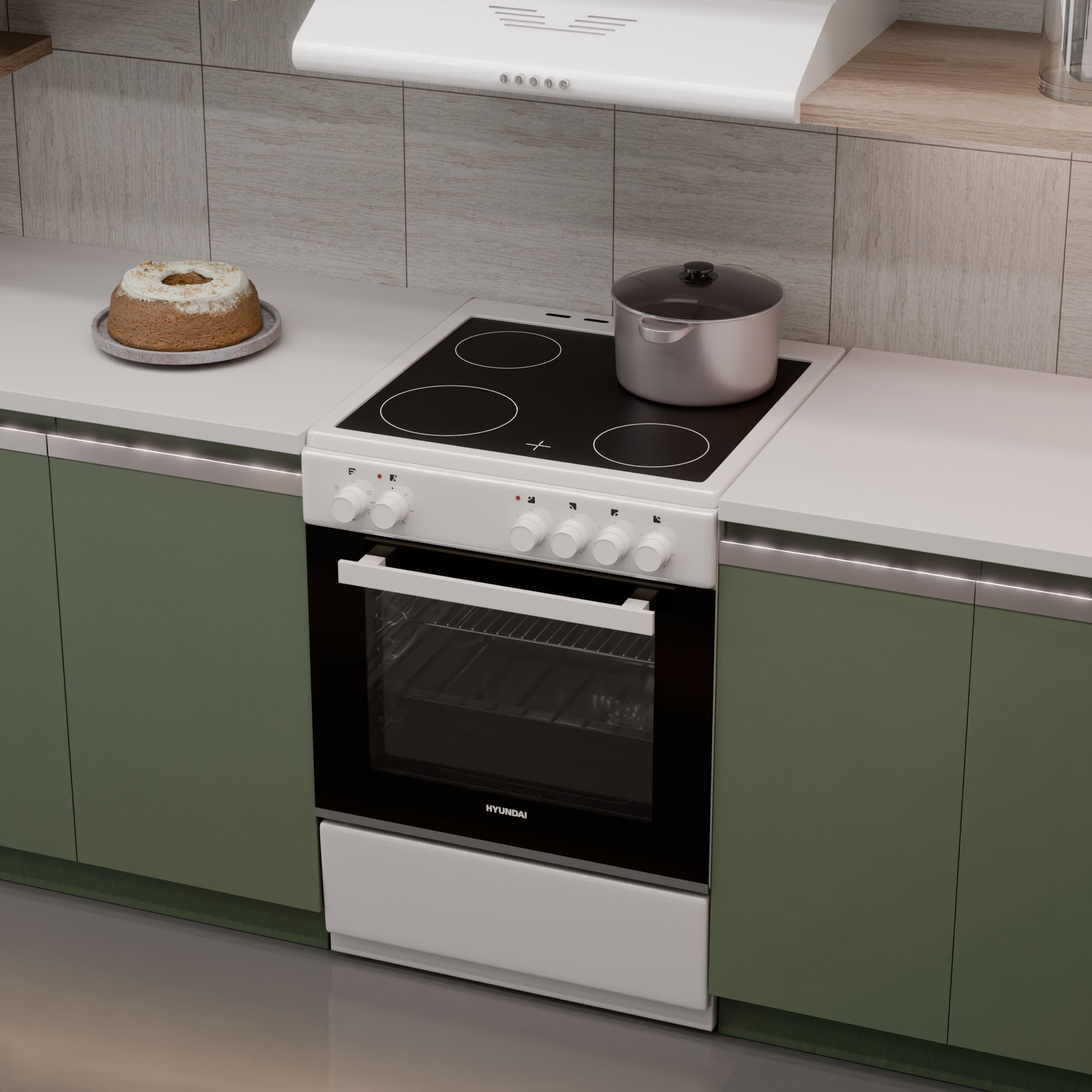 Aragaz Hyundai HCVC24V-7260VS/W electric, Plita vitroceramica, Latime 60 cm, 69L, Inox/Negru