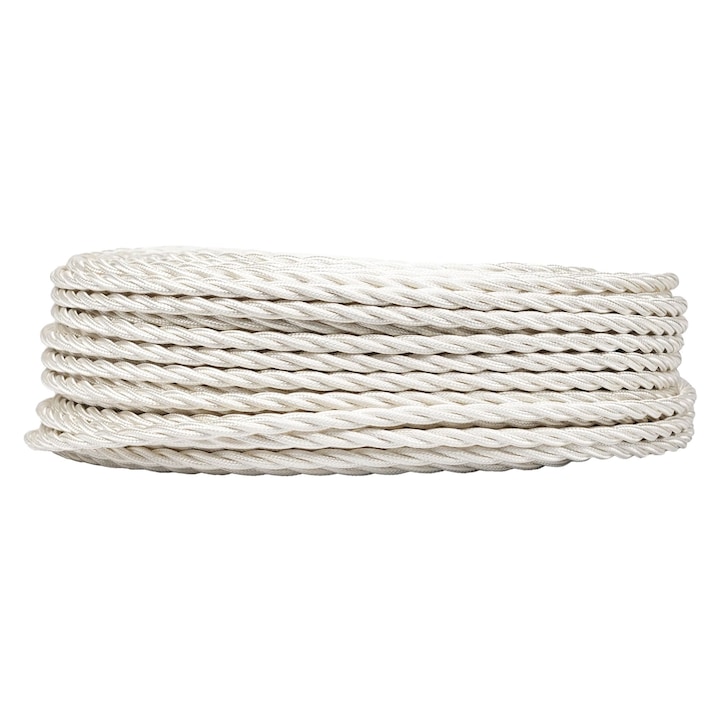 Cablu Textil Impletit, Retro Electrica®, FANTON, 3 x 1.5 mm, 50 m, Cablu Electric Textil Vintage Pentru Instalatii Electrice Interioare, Conductor Cupru, Izolatie Ignifuga, Invelis Textil Decorativ Pentru Iluminat Vintage Si Proiecte DIY, Ivory, Bej