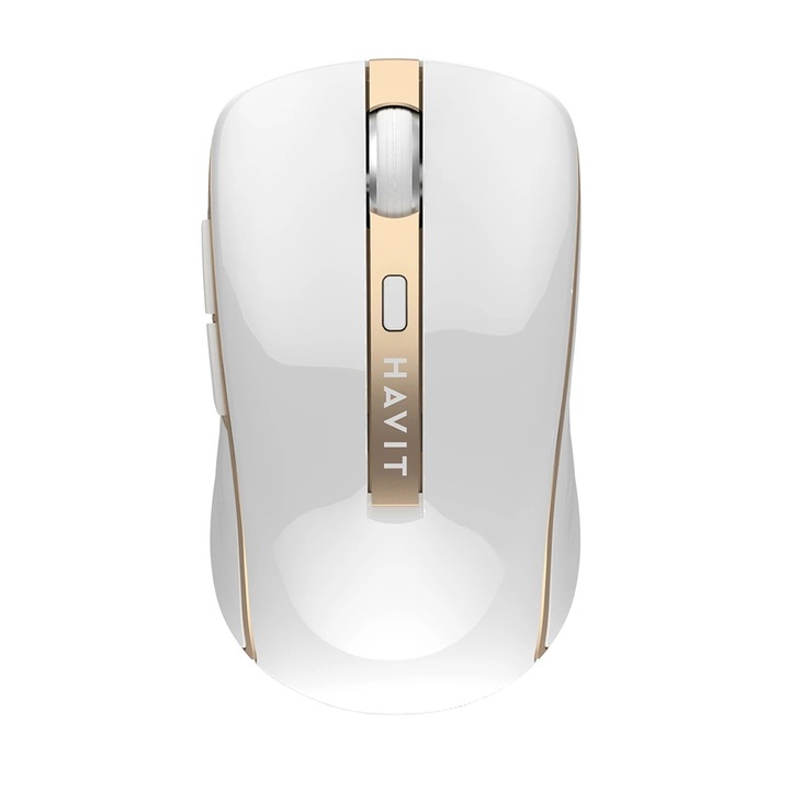 Mouse Wireless 2.4Ghz, Ultra Responsive Golden Click Onix HAVIT, 1600 DPI, din ABS, cu Baterie AA, Alb-Gold