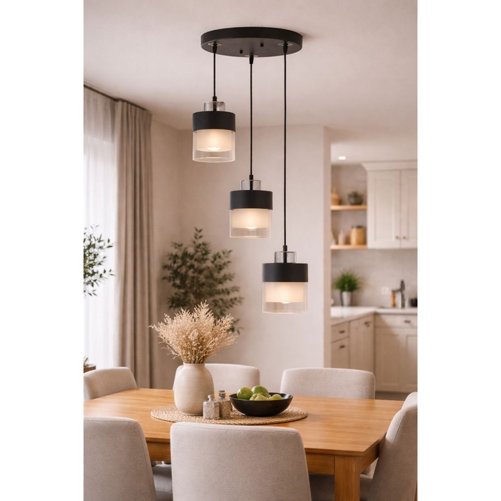 Pendul HubRom, BORIS 3476-03-CH 55x70 cm 3xE27-60W Negru / Crom