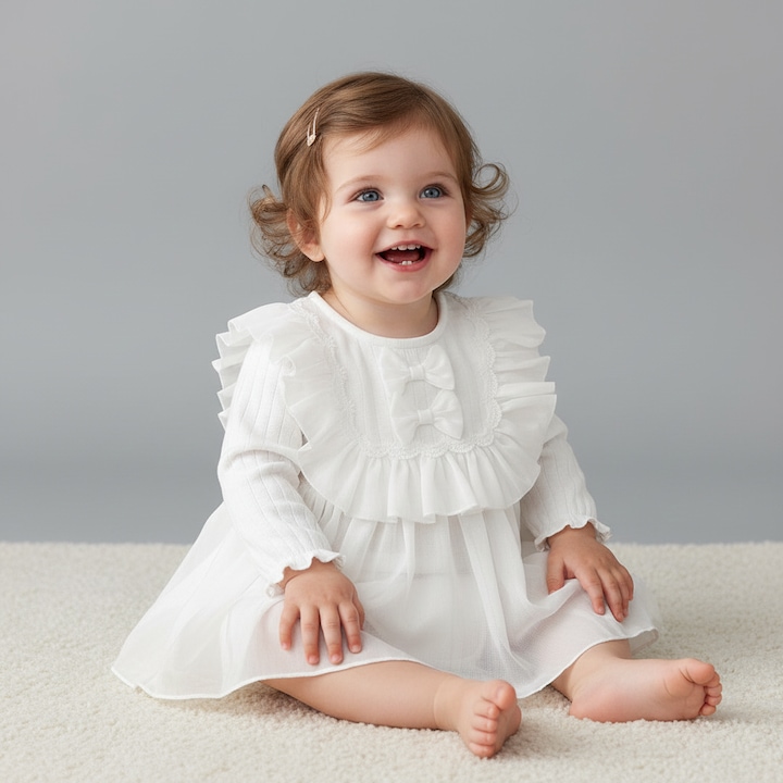 Rochita alba cu caciula, eleganta, pentru fetite