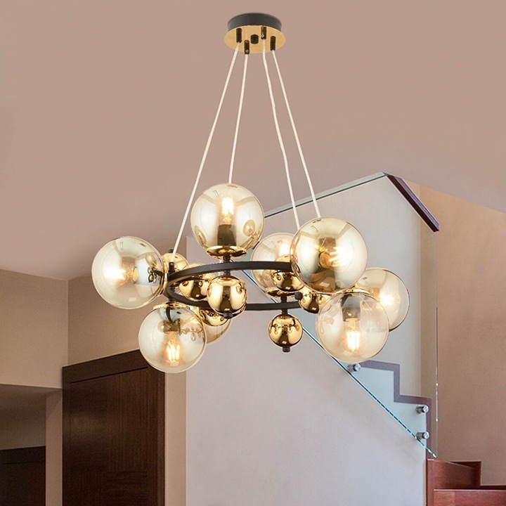 Pendul HubRom, LORENTO 3825-07-BL-GD 70x75 cm 8xE27-60W Negru / Auriu