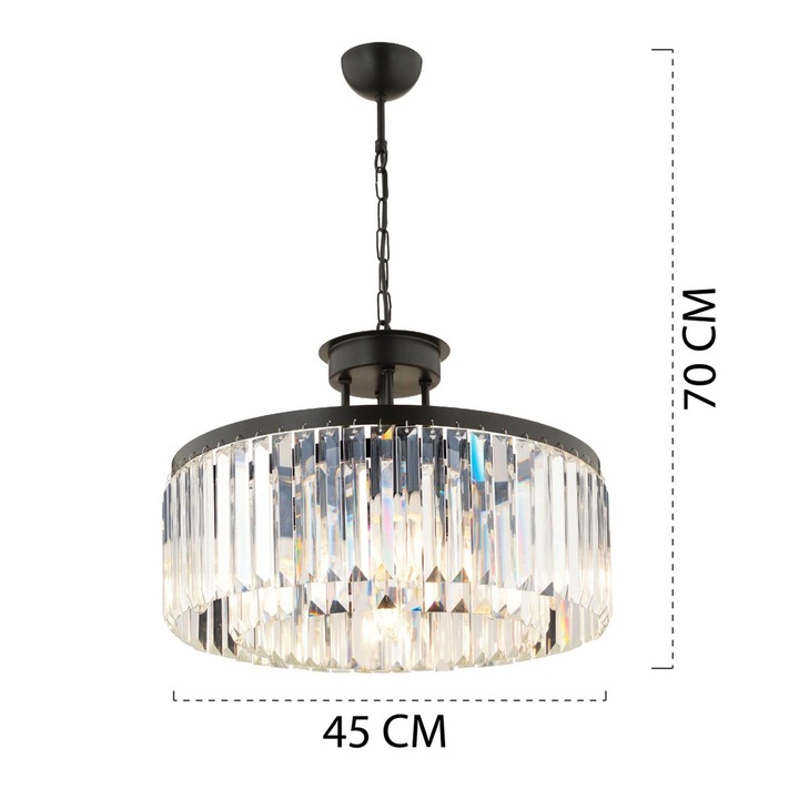 Pendul Cristal HubRom, KANVAS SET 3 pieces 3450-BL-03 45x70 cm 8xE14-40W, 2x Aplica(14x22 cm 1xE14-40W ) Negru