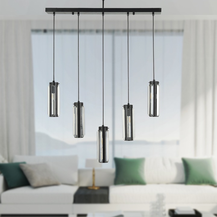 Полилей HubRom, NATALI 7000-9040-5S-BL 70x80 см 5xE14-40W Черен