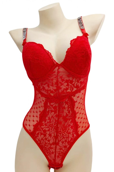 Szexi body hímzett csipkével BD1465red 114149, Piros