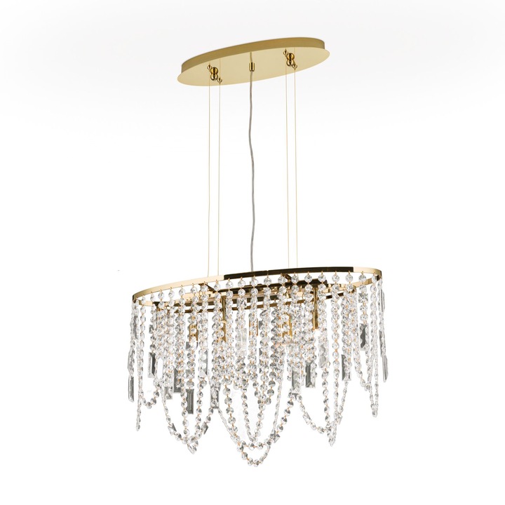 Candelabru de tavan KRISTALLDESIGN in forma ovala, 60x25cm, 3lumini G9, alama solida placat cu aur de 24K, pandantive de cristal Schoeler ORION