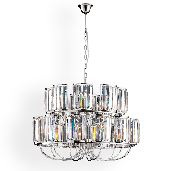 Candelabru de cristal GSTAAD, 21 lampi E14, alama solida cromata, pandantive sticla cristalinizata K9 ORION