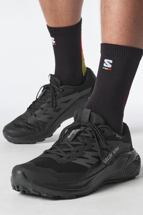 Salomon, Pantofi wedge cu ganituri din material sintetic, pentru alergare pe teren accidentat, Gri/Negru stins
