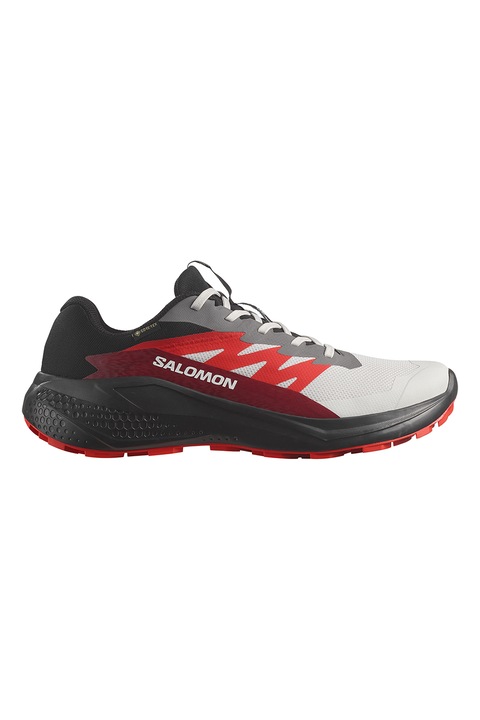 Salomon, Pantofi low-cut cu talpa wedge, pentru alergare pe teren accidentat, Alb/Visiniu/Portocaliu mandarina