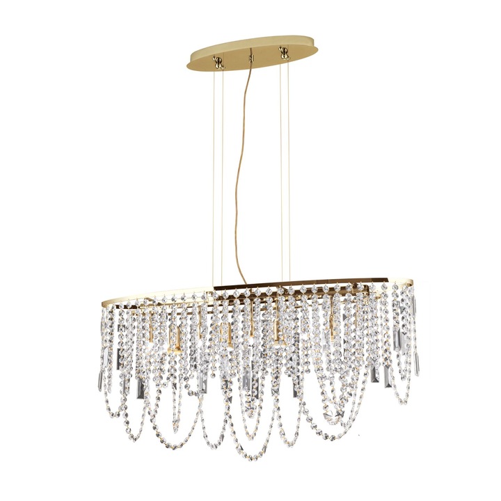 Полилей KRISTALLDESIGN, 90x25 см, 5 лампи G9, масивен месинг, покрит с 24-каратово злато, кристални висулки Schoeler ORION