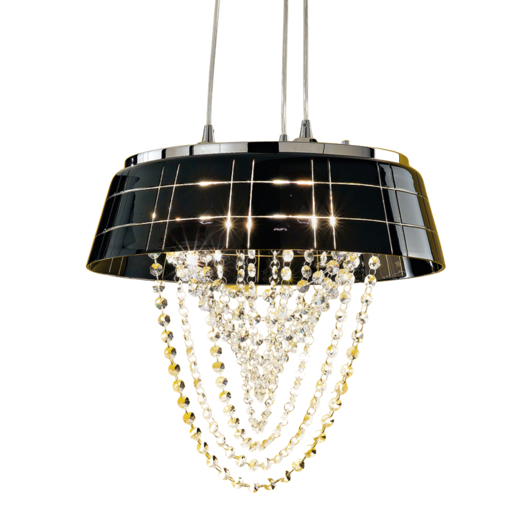 Pendul MALTA reglabil, 3 lampi E14, otel cromat, pandantive de sticla transparenta H120cm ORION