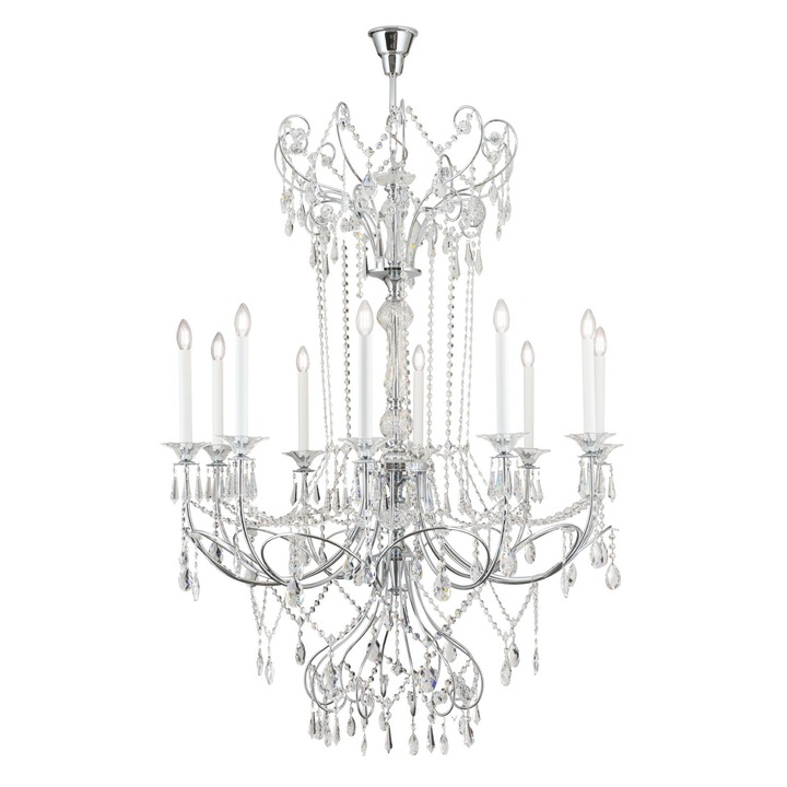 Полилей KATHARINA, 10 лампи E14, кристални висулки Swarovski, диаметър 110 см, масивен хромиран месинг ORION