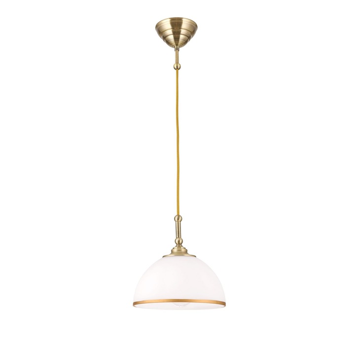 Пендел OLD LAMP, 1 лампа E27, антична месингова стомана, матиран абажур от опалово стъкло, диаметър 22 см ORION