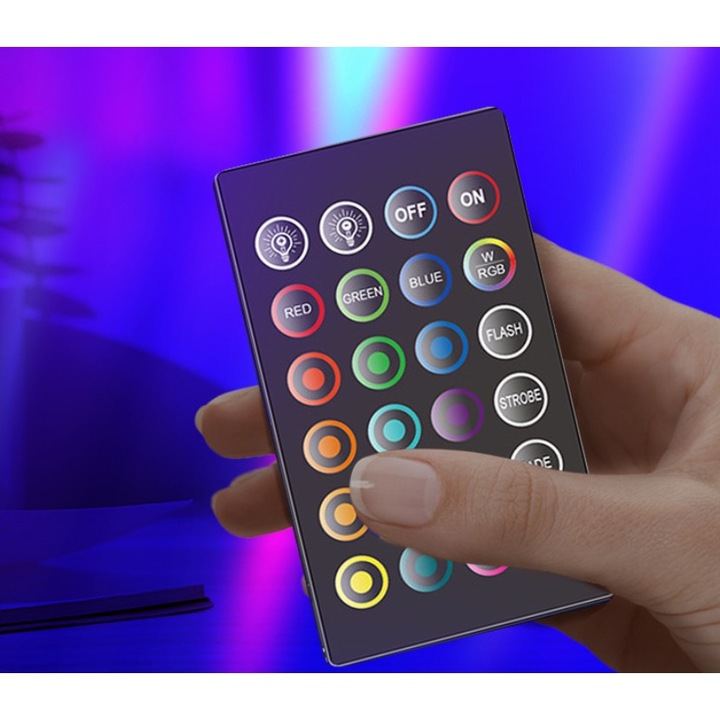 Lampa de Birou, toolsy, RGB Colorat, 14 LED, Putere 5V, Telecomanda cu 24 de Taste, Cablu USB, Negru, 25.5x4x3.5cm
