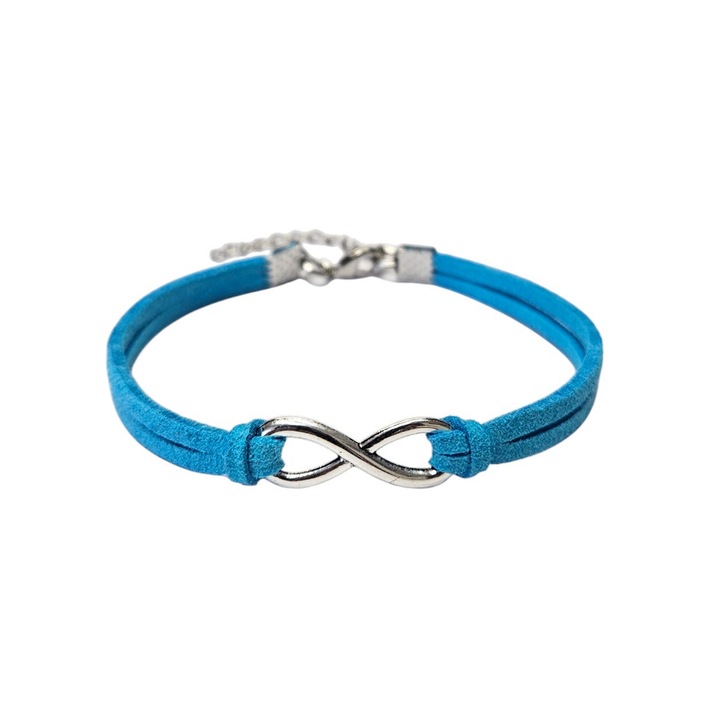 Bratara Infinit, din piele intoarsa eco, turcoaz lucrata manual by Wild Bracelets