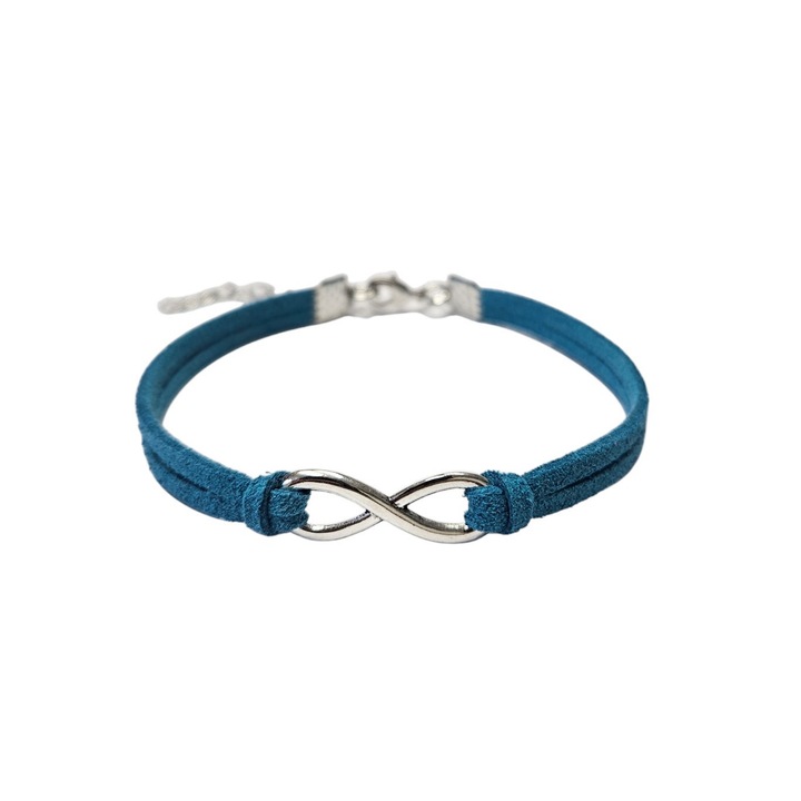 Bratara Infinit, din piele intoarsa eco, albastru teal, lucrata manual by Wild Bracelets