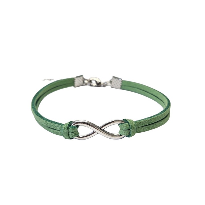 Bratara Infinit, din piele intoarsa eco, verde, lucrata manual by Wild Bracelets