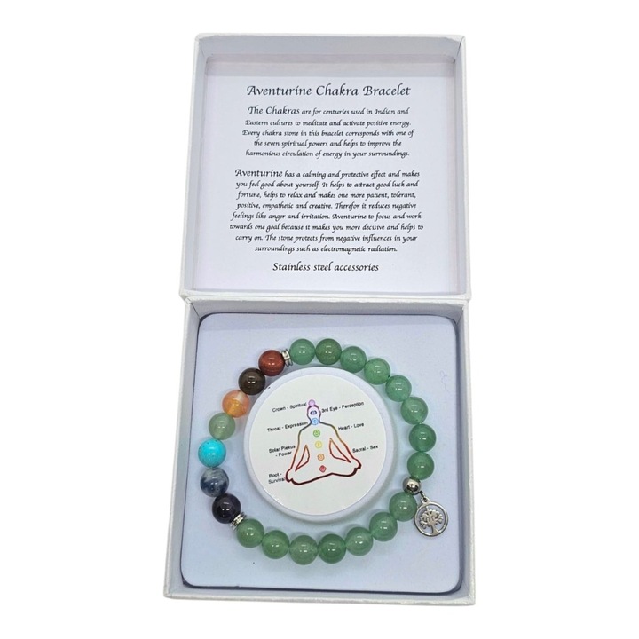 Bratara Chakra Aventurine, din pietre semipretioase in cutie cadou, Velve