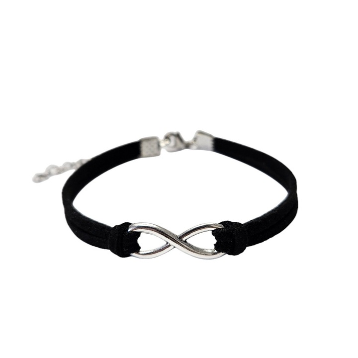 Bratara Infinit, din piele intoarsa eco neagra, lucrata manual by Wild Bracelets