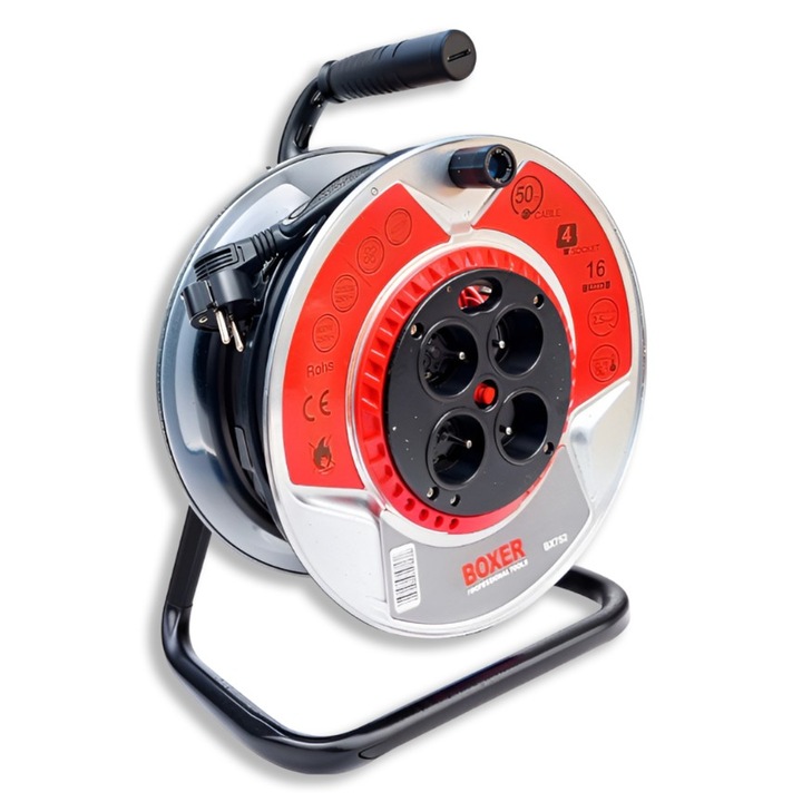 Boxer Professional Tools Удължител 50м, 4 контакта, с ключ, меден кабел