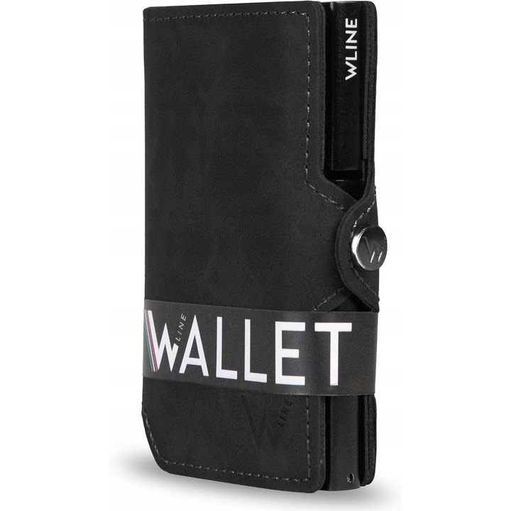 Férfi pénztárca Wline Slim, RFID védelem, vegán bőr, 1,5 cm, fekete