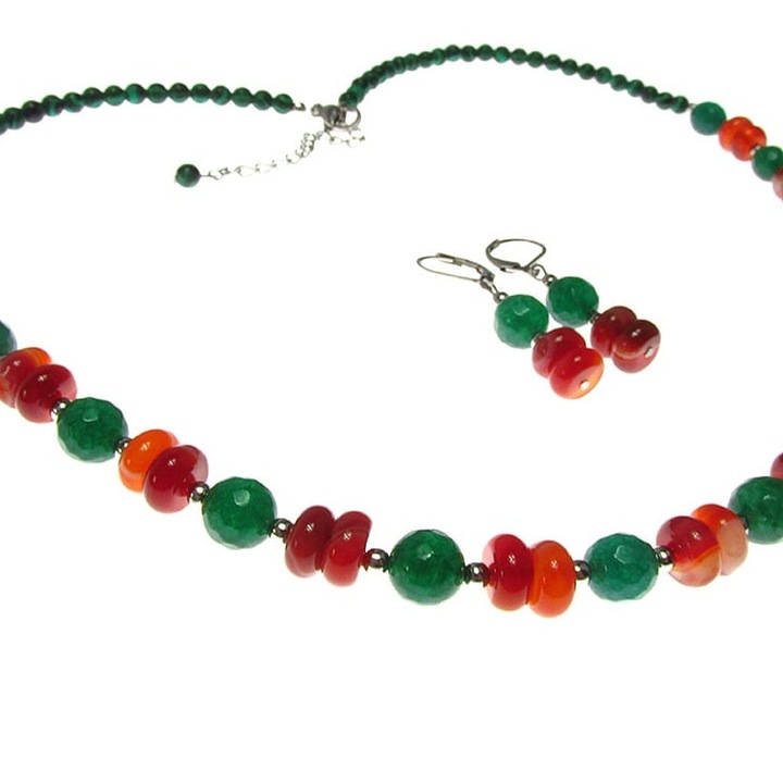 Set dama carneol, agate verzi si malachit