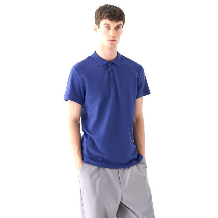 4F férfi sportpóló, sötétkék, pamut/poliészter, klasszikus gallérral