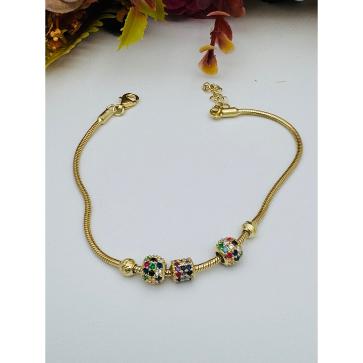 Bratara cu charmuri argint placat cu aur 13