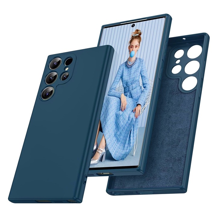 Калъф VelvetFlex Силиконов с Микрофибър Съвместим с Samsung Galaxy S26 Ultra, Прецизни Изрези, Drop+ Мек Материал, Стилен Противоплъзгащ Дизайн, Син