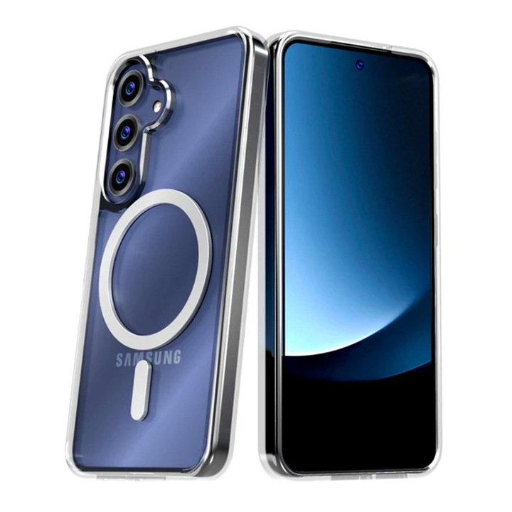 Transparix védőtok Samsung Galaxy S25+ / S25 Plus készülékhez, OPTIM MEGOLDÁS, ütésálló, magas funkcionalitás, vékony mag dizájn, TPU + PC akril, MagSafe kompatibilitás, ultra védelem, sárgásgátló technológia, fényes, kiemelkedő, átlátszó