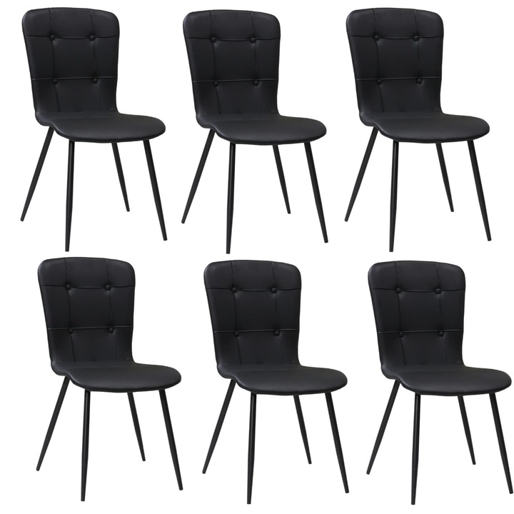 Set 6 scaune Luca negru, piele ecologica, picioare metalice negre, 92x44 cm