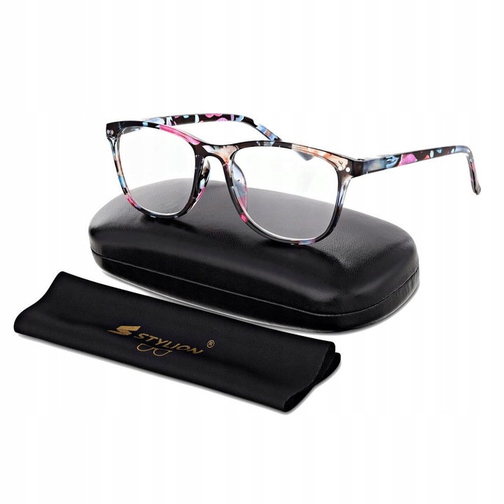 Ochelari de citit dama, STYLION, +1.50, multicolor, set cu etui si stergator