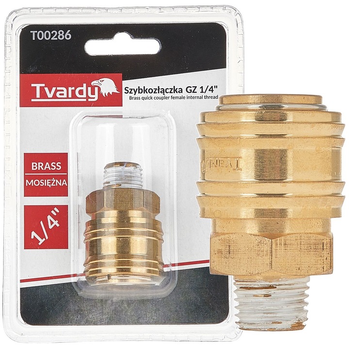 Sárgaréz anya gyorscsatlakozó, külső menet 1/4", Tvardy T00286