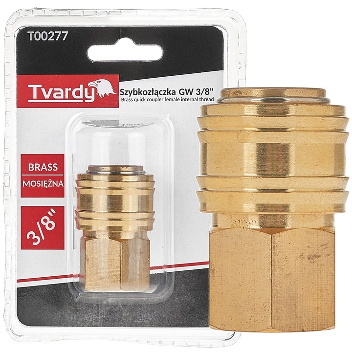 Sárgaréz anya gyorscsatlakozó, belső menet 3/8", Tvardy T00277