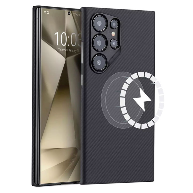 Husa Premium pentru Samsung Galaxy S25 Ultra din fibra de aramida/kevlar, MagSafe, Protectie Impotriva socurilor, Protectie Camera, Negru