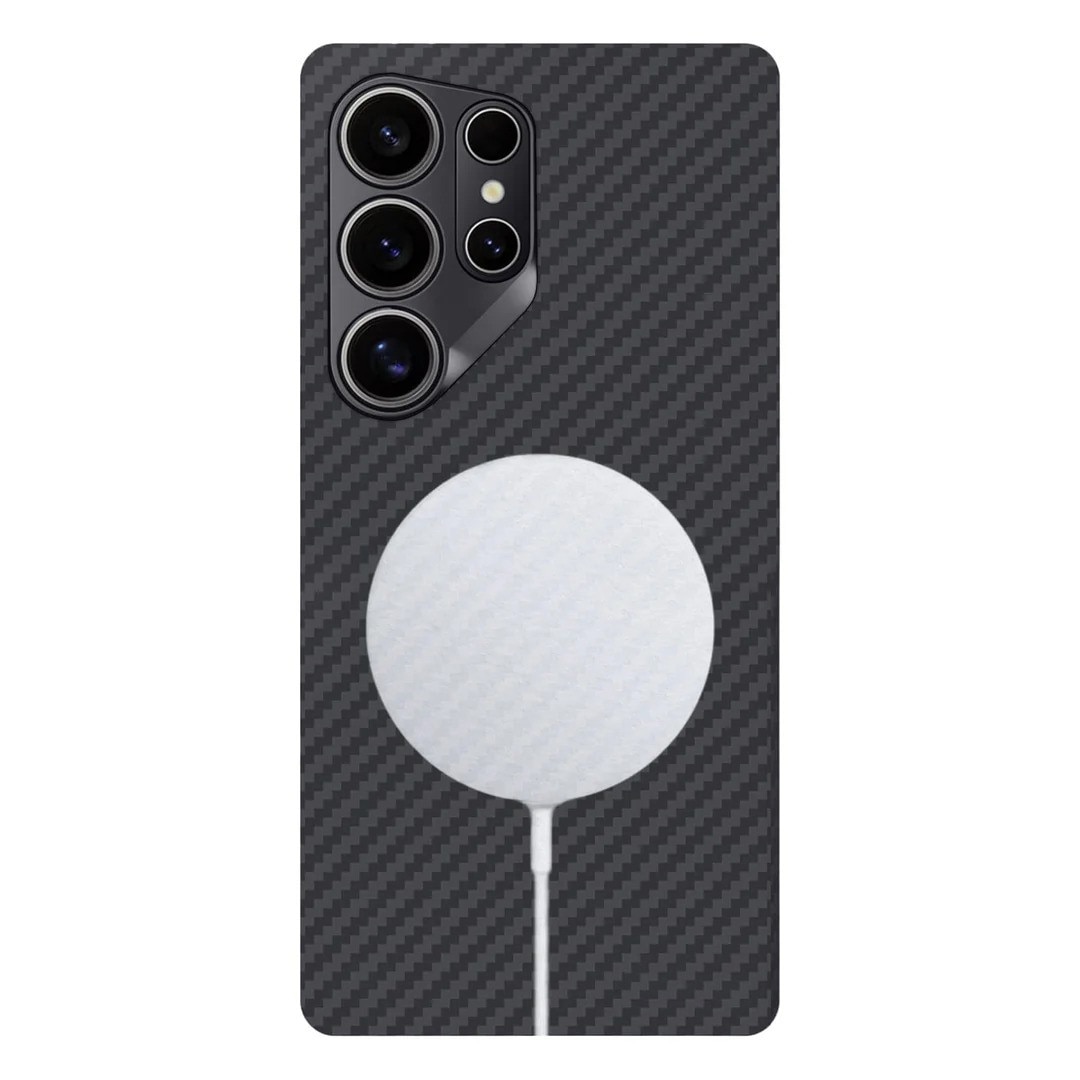 Husa Premium pentru Samsung Galaxy S25 Ultra din fibra de aramida/kevlar, MagSafe, Protectie Impotriva socurilor, Protectie Camera, Negru