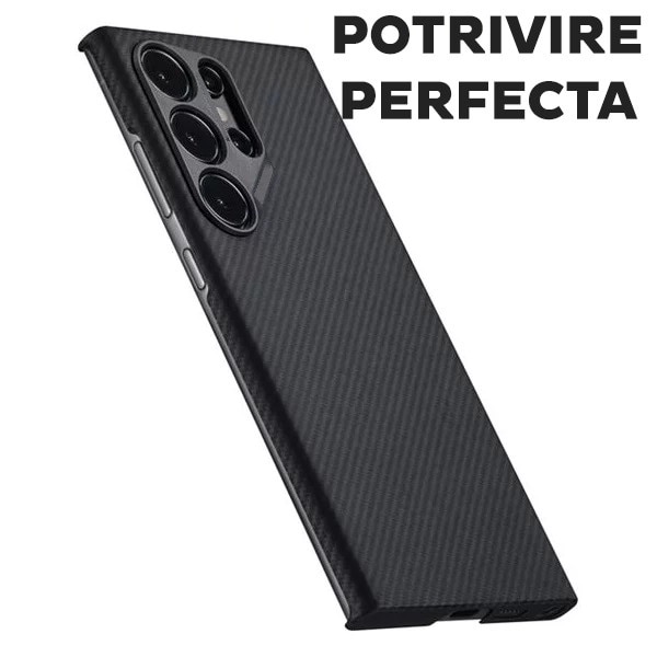 Husa Premium pentru Samsung Galaxy S25 Ultra din fibra de aramida/kevlar, MagSafe, Protectie Impotriva socurilor, Protectie Camera, Negru
