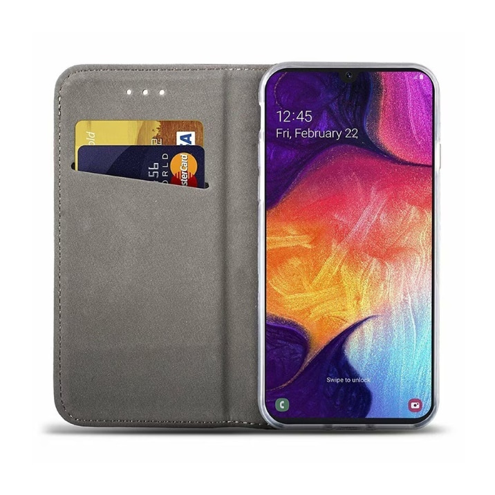 Husa protectie Tip Carte, Imitatie Piele, Mat-Tech compatibila cu Samsung Galaxy A54 5G, Inchidere Magnetica, Buzunar interior pentru card, Protectie Completa, Functie de Stand, Negru