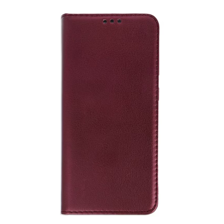 Husa protectie Tip Carte, Imitatie Piele, Mat-Tech compatibila cu Samsung Galaxy S25 Plus, Inchidere Magnetica, Buzunar interior pentru card, Protectie Completa, Functie de Stand, Burgundy