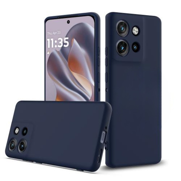 Кейс за Motorola Edge 50 Neo, Premium Velvet Silicone, Защита на камерата, Тъмно син