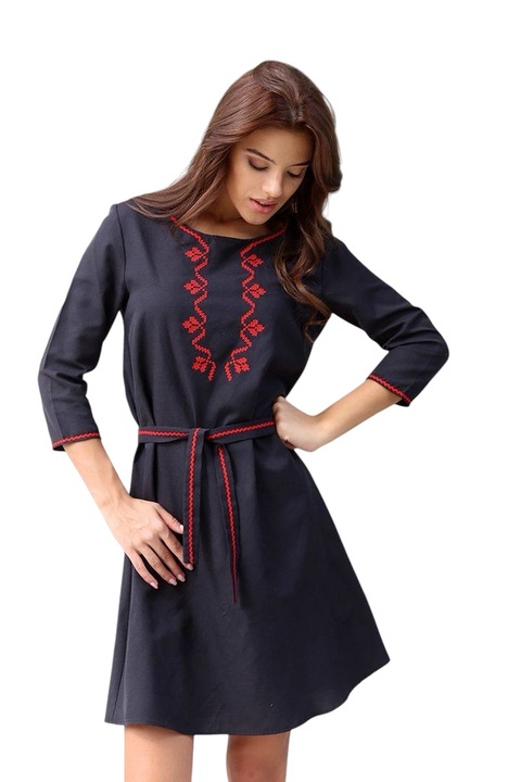 Rochie brodata Podium.bg, Broderie, Negru