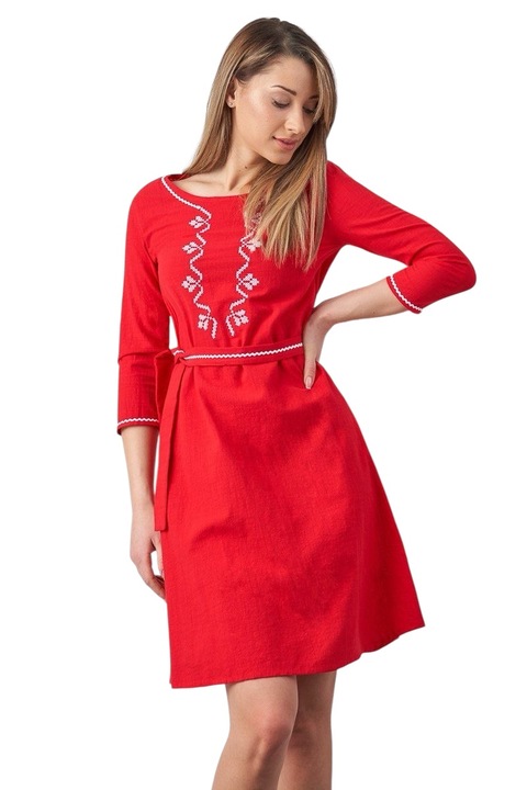 Рокля, Бродирана, podium.bg, Памук, Червен